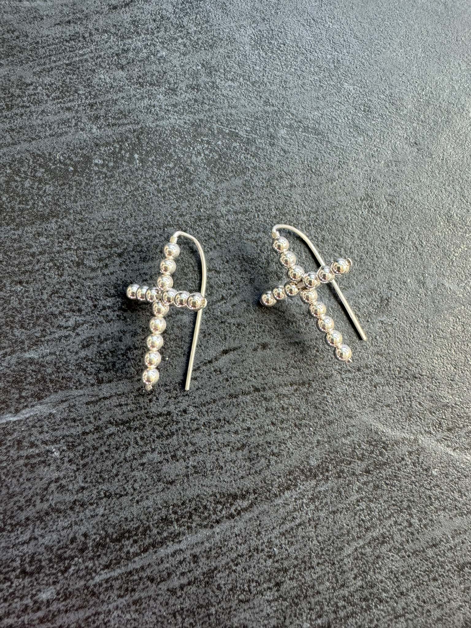 Beaded CROSS Threader Earrings, 30 mm - LeSilveStone