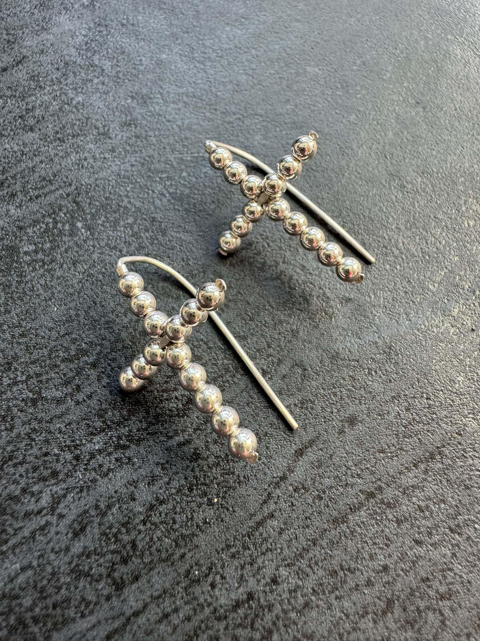Beaded CROSS Threader Earrings, 30 mm - LeSilveStone