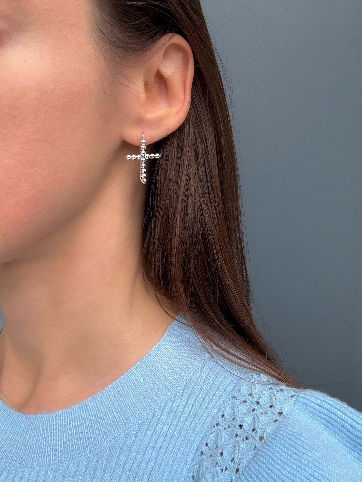 Beaded CROSS Threader Earrings, 30 mm - LeSilveStone