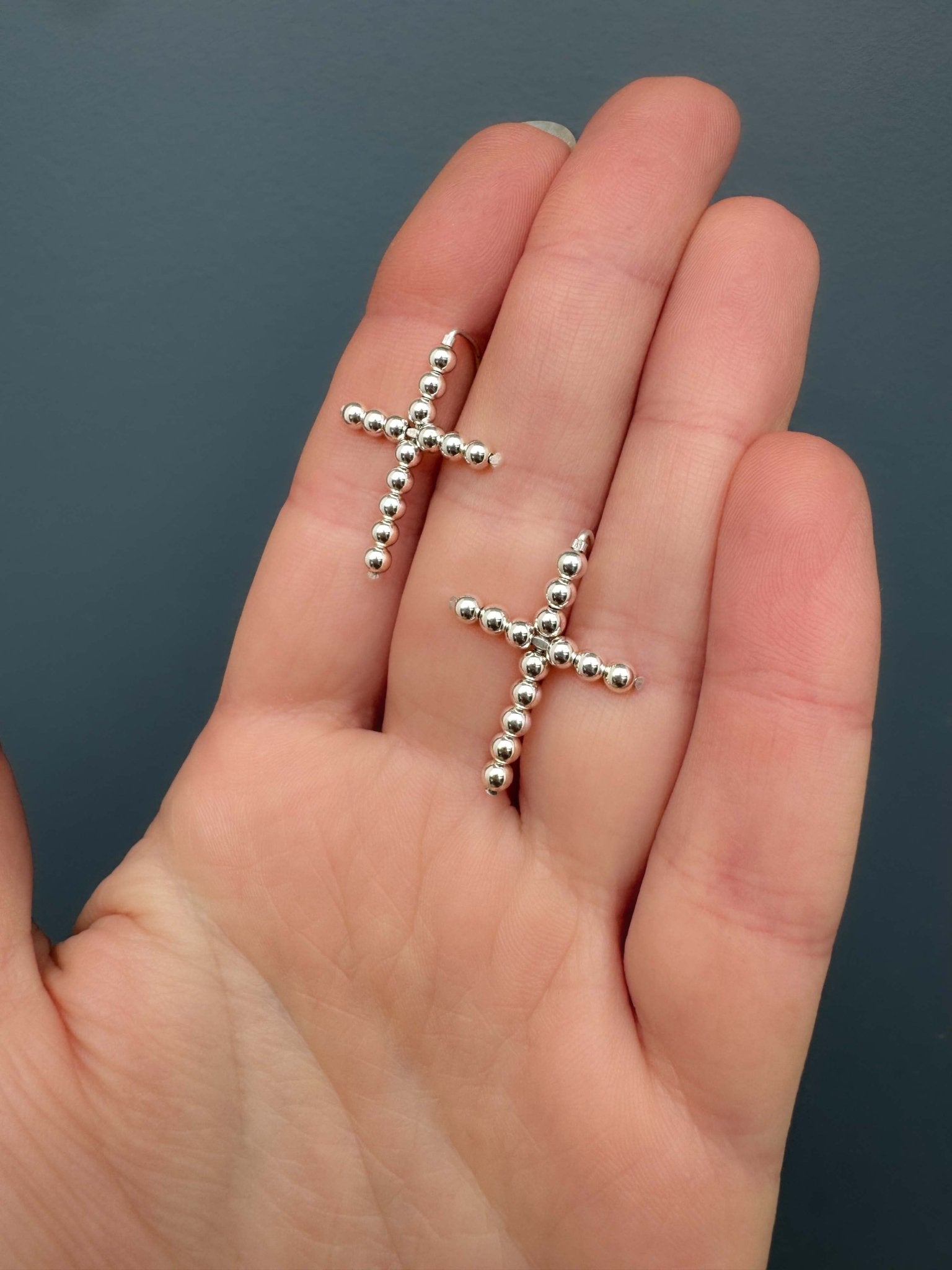 Beaded CROSS Threader Earrings, 30 mm - LeSilveStone