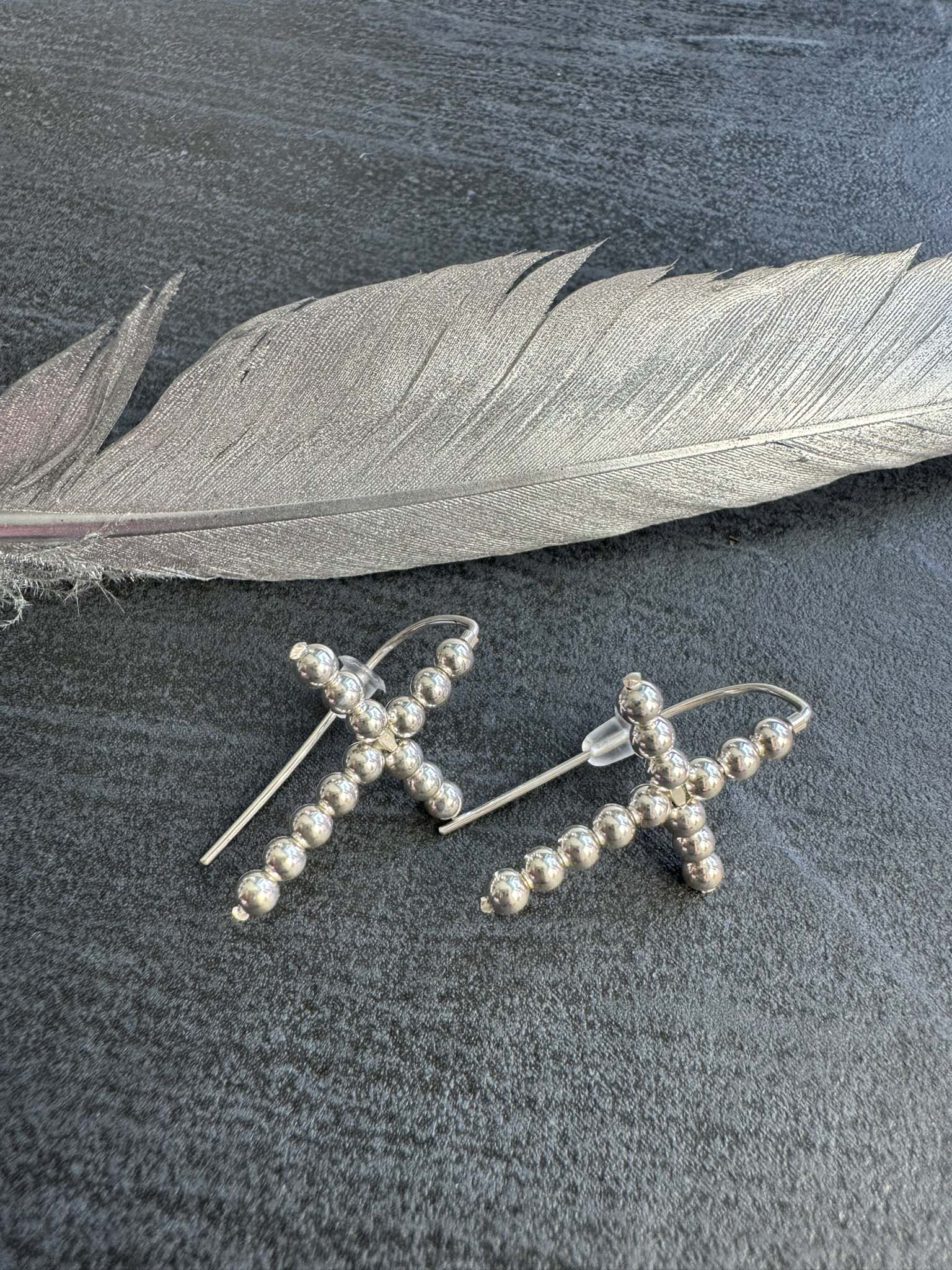 Beaded CROSS Threader Earrings, 30 mm - LeSilveStone