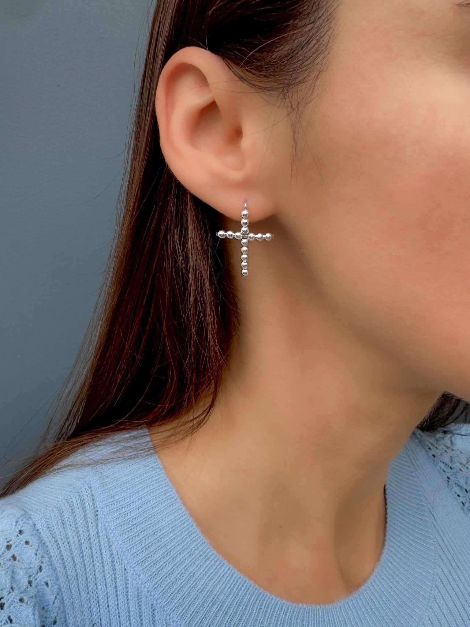 Beaded CROSS Threader Earrings, 30 mm - LeSilveStone