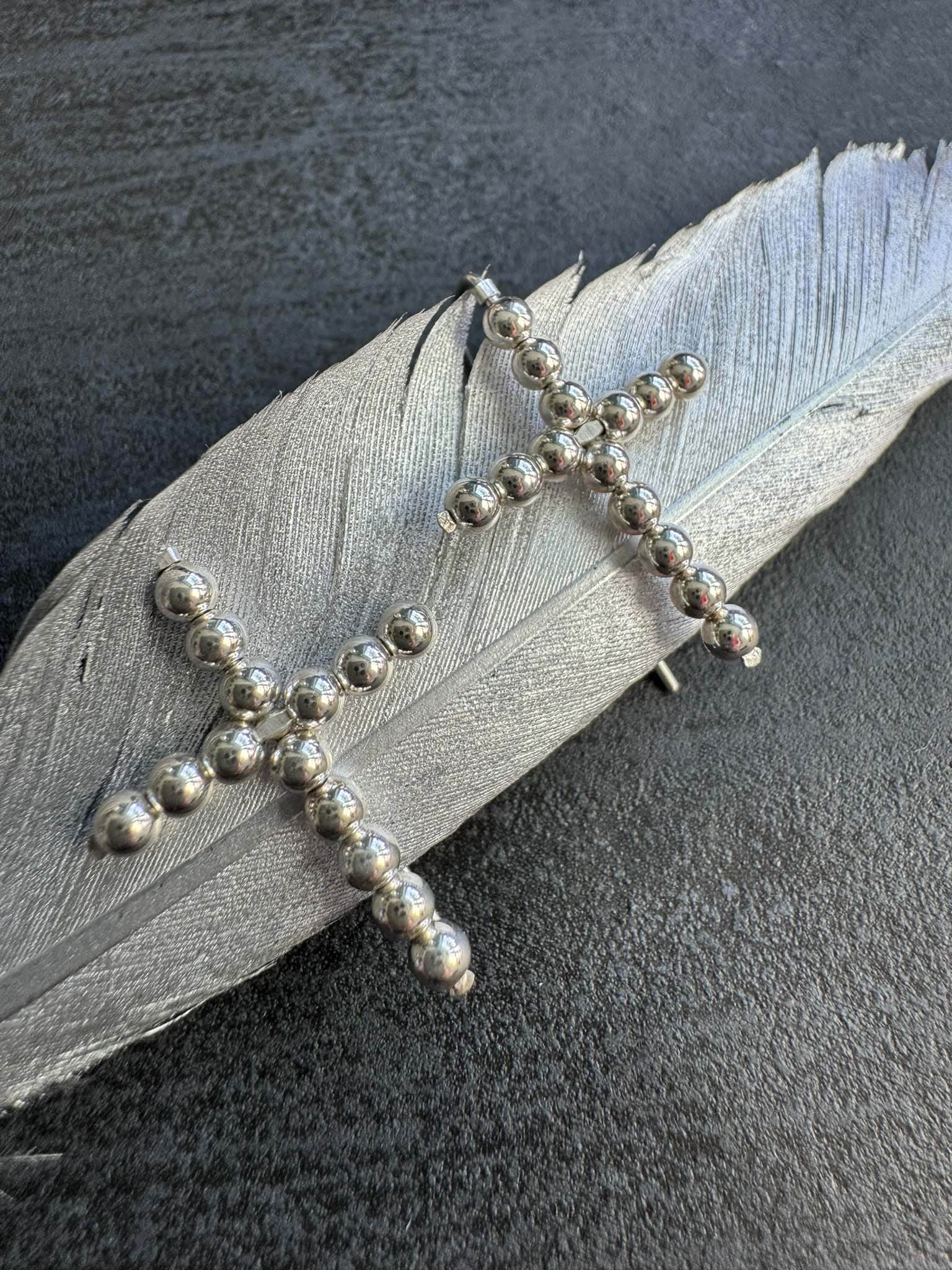 Beaded CROSS Threader Earrings, 30 mm - LeSilveStone