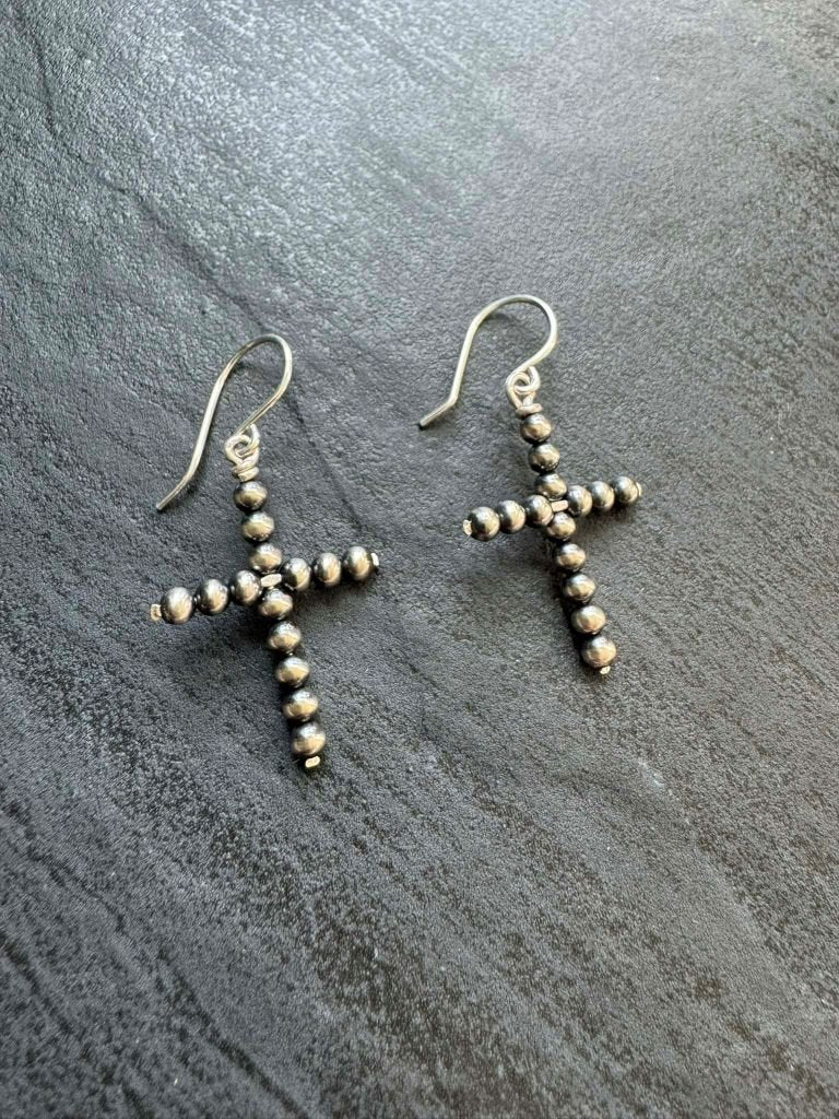 Beaded Dangle CROSS Earrings, Medium - LeSilveStone