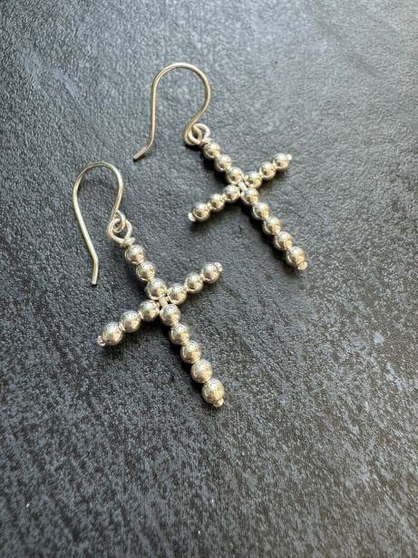 Beaded Dangle CROSS Earrings, Medium - LeSilveStone