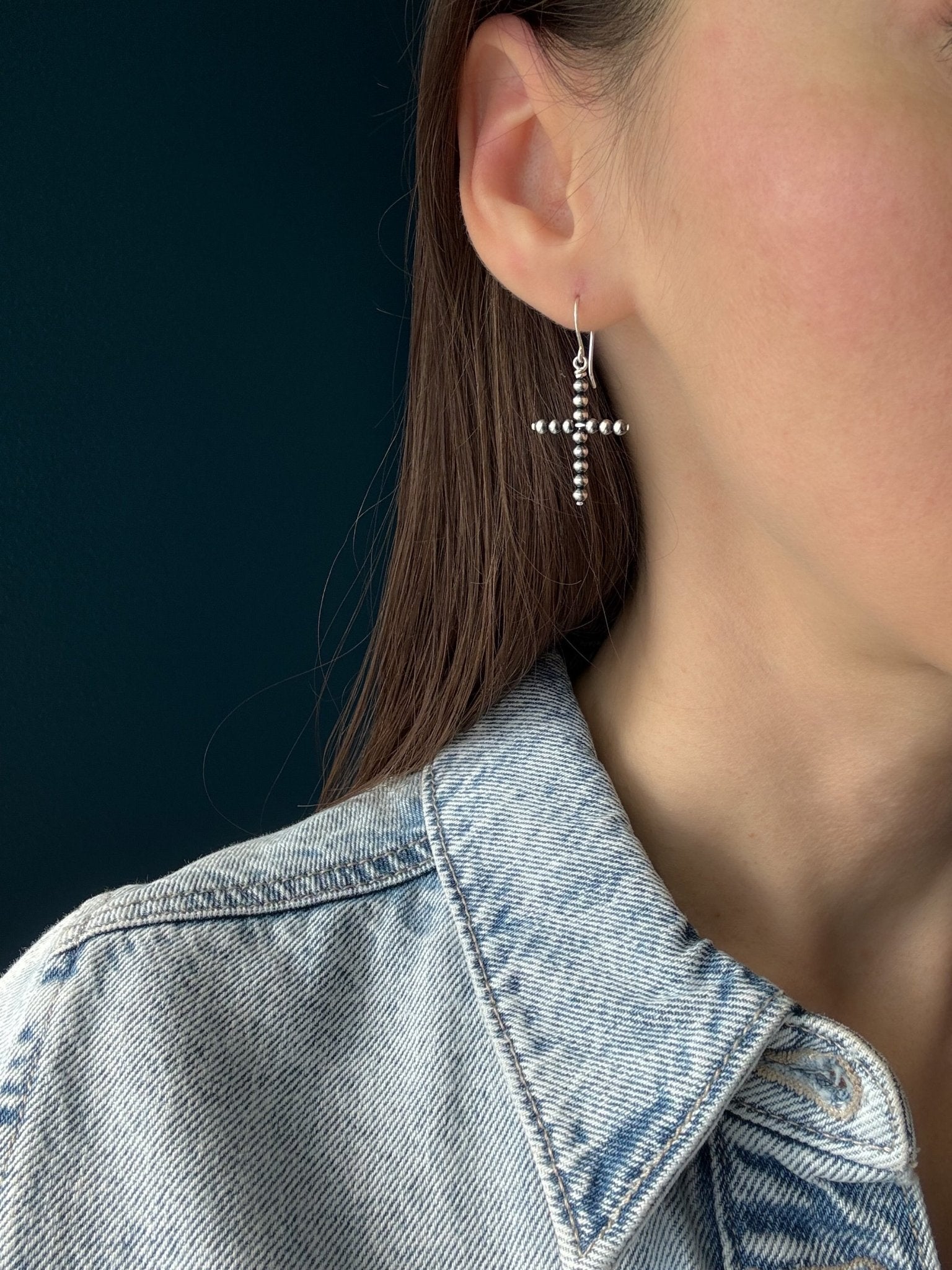 Beaded Dangle CROSS Earrings, Medium - LeSilveStone