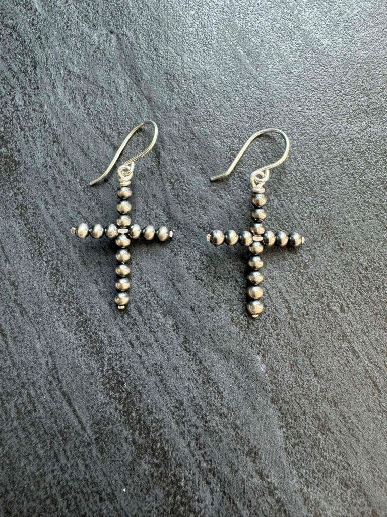 Beaded Dangle CROSS Earrings, Medium - LeSilveStone