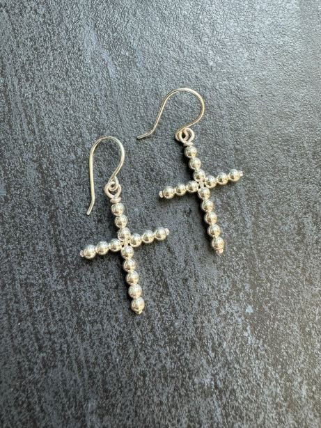 Beaded Dangle CROSS Earrings, Medium - LeSilveStone
