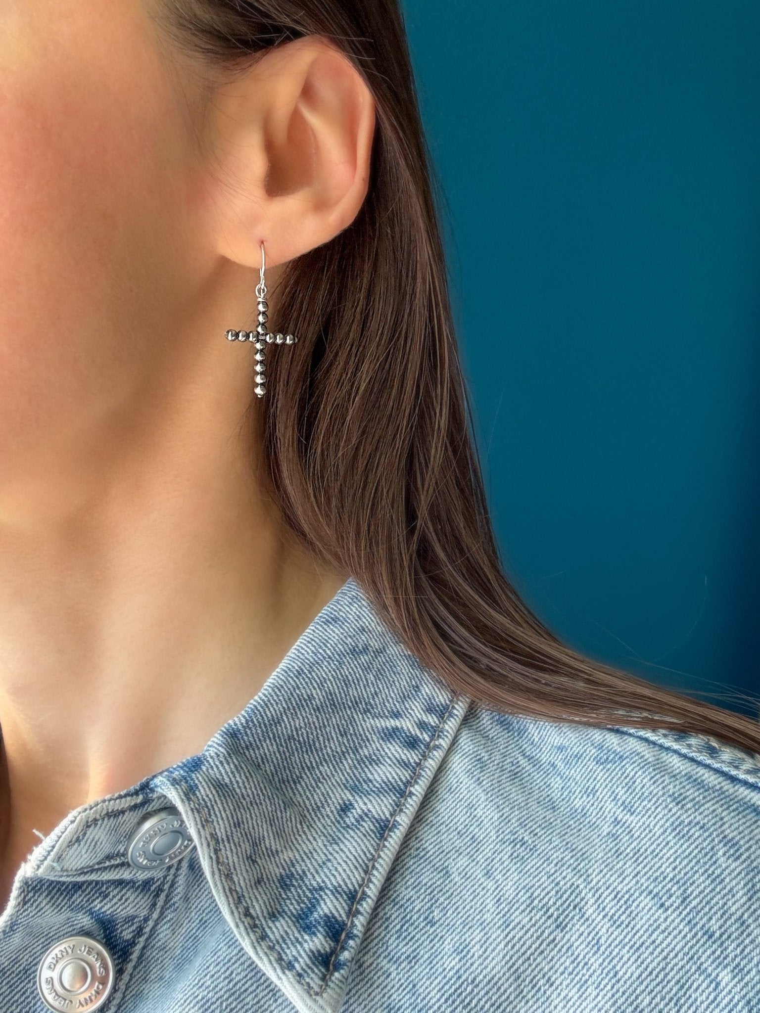 Beaded Dangle CROSS Earrings, Medium - LeSilveStone