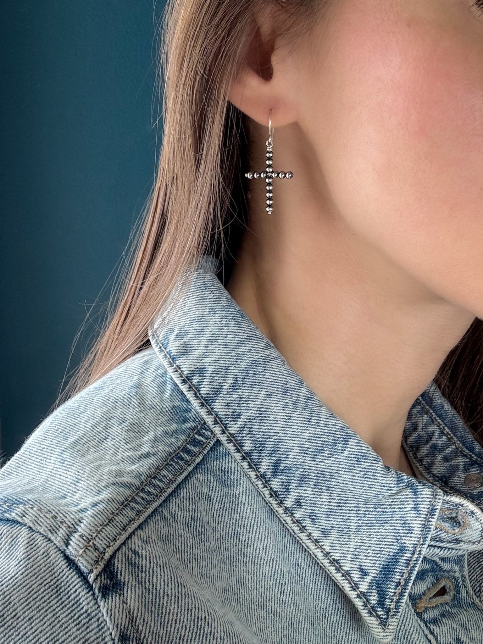 Beaded Dangle CROSS Earrings, Medium - LeSilveStone