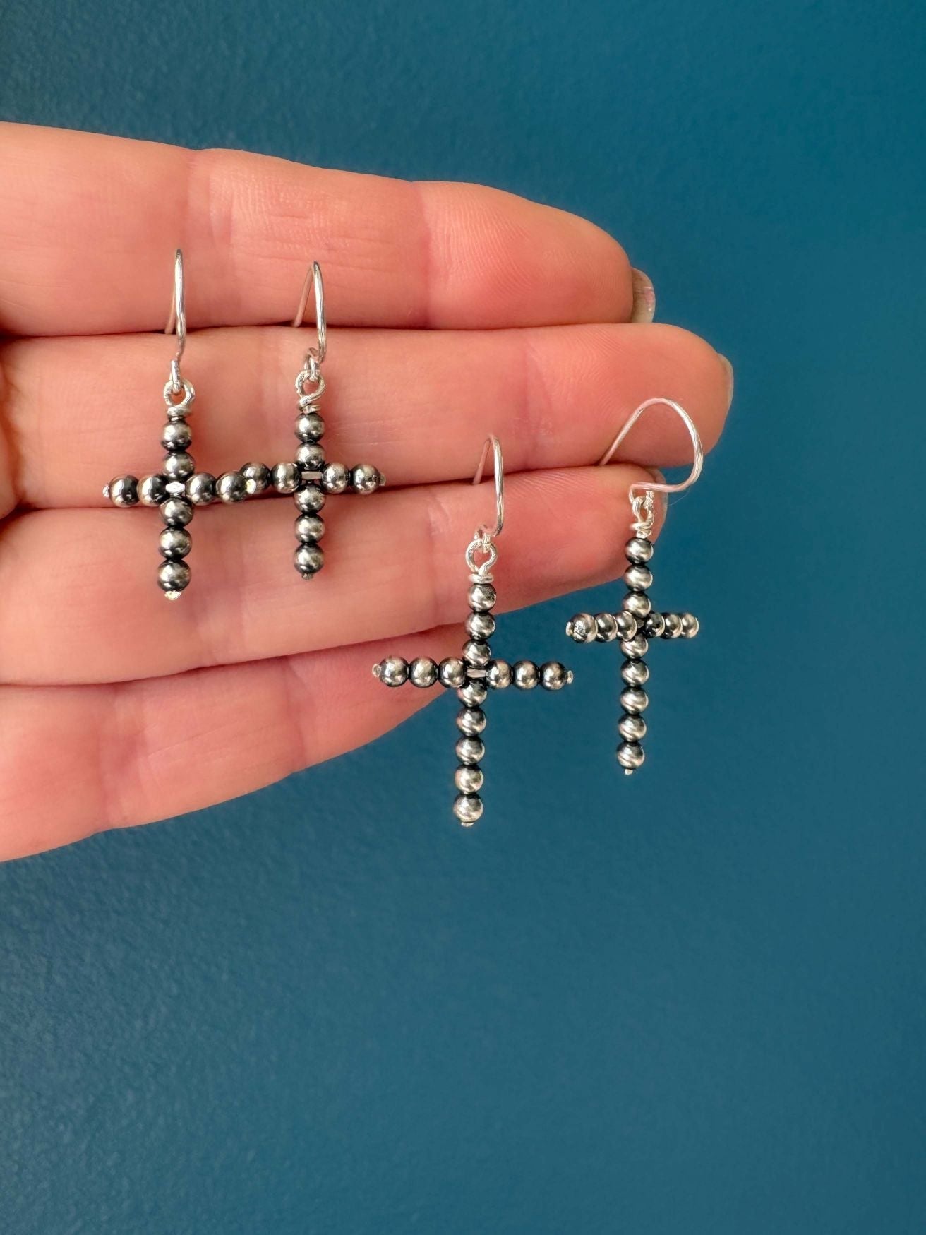 Beaded Dangle CROSS Earrings, Small - LeSilveStone