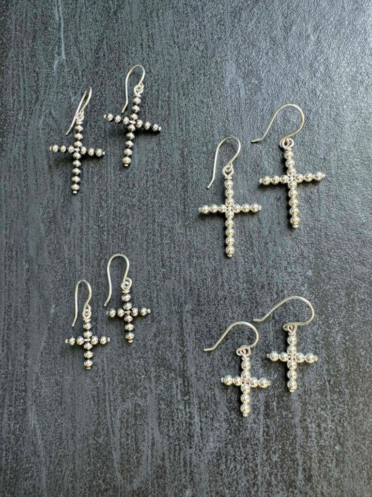 Beaded Dangle CROSS Earrings, Small - LeSilveStone