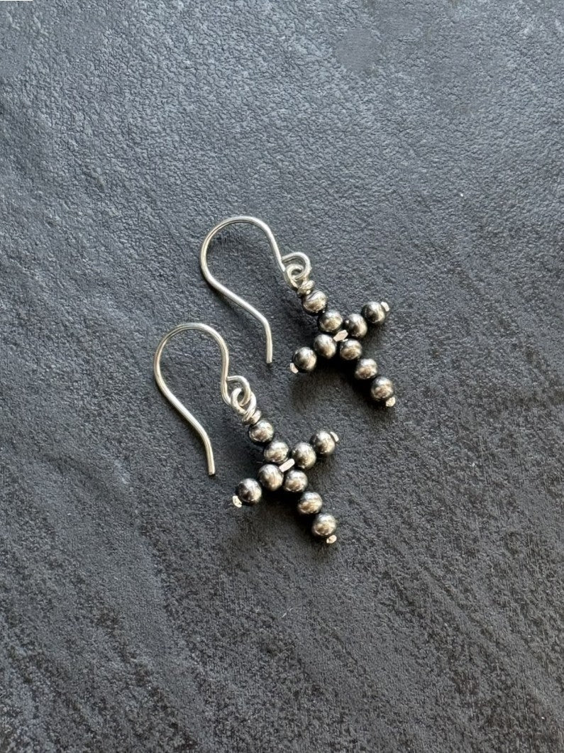 Beaded Dangle CROSS Earrings, Small - LeSilveStone