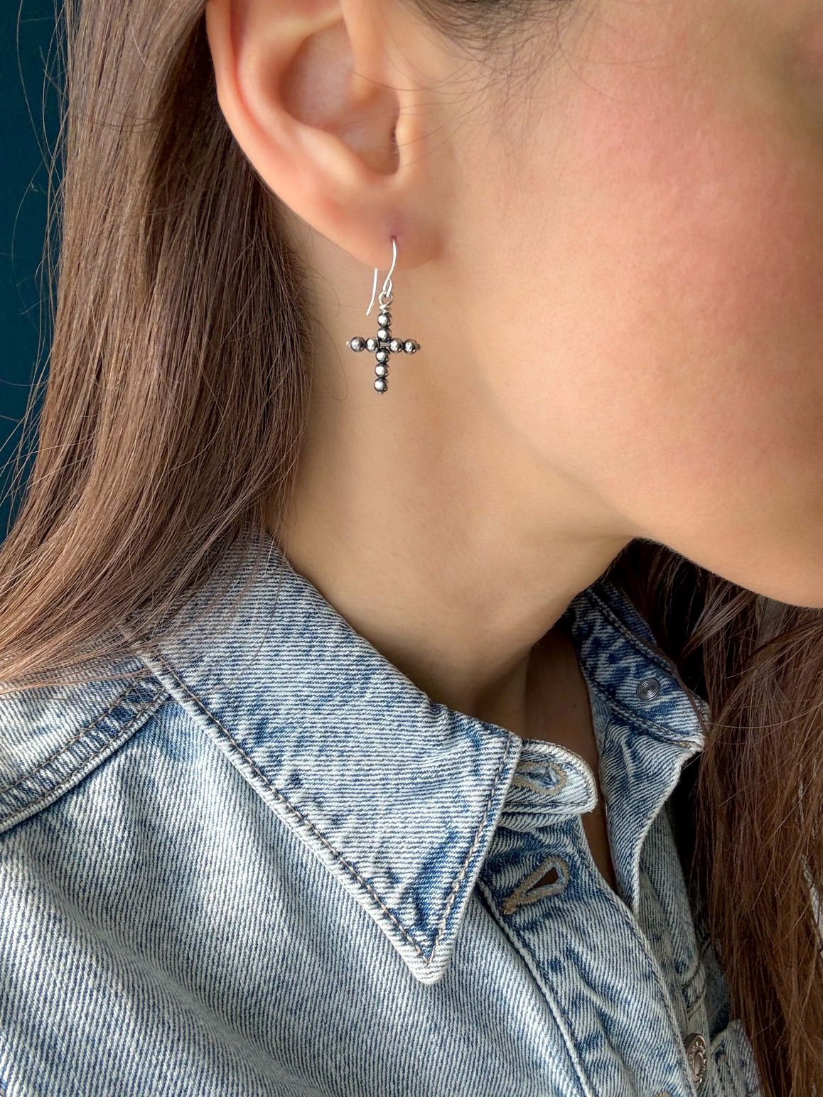 Beaded Dangle CROSS Earrings, Small - LeSilveStone