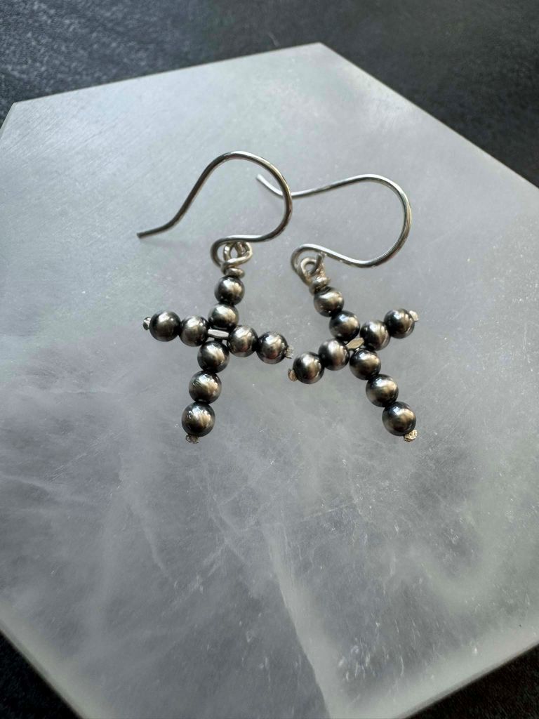 Beaded Dangle CROSS Earrings, Small - LeSilveStone