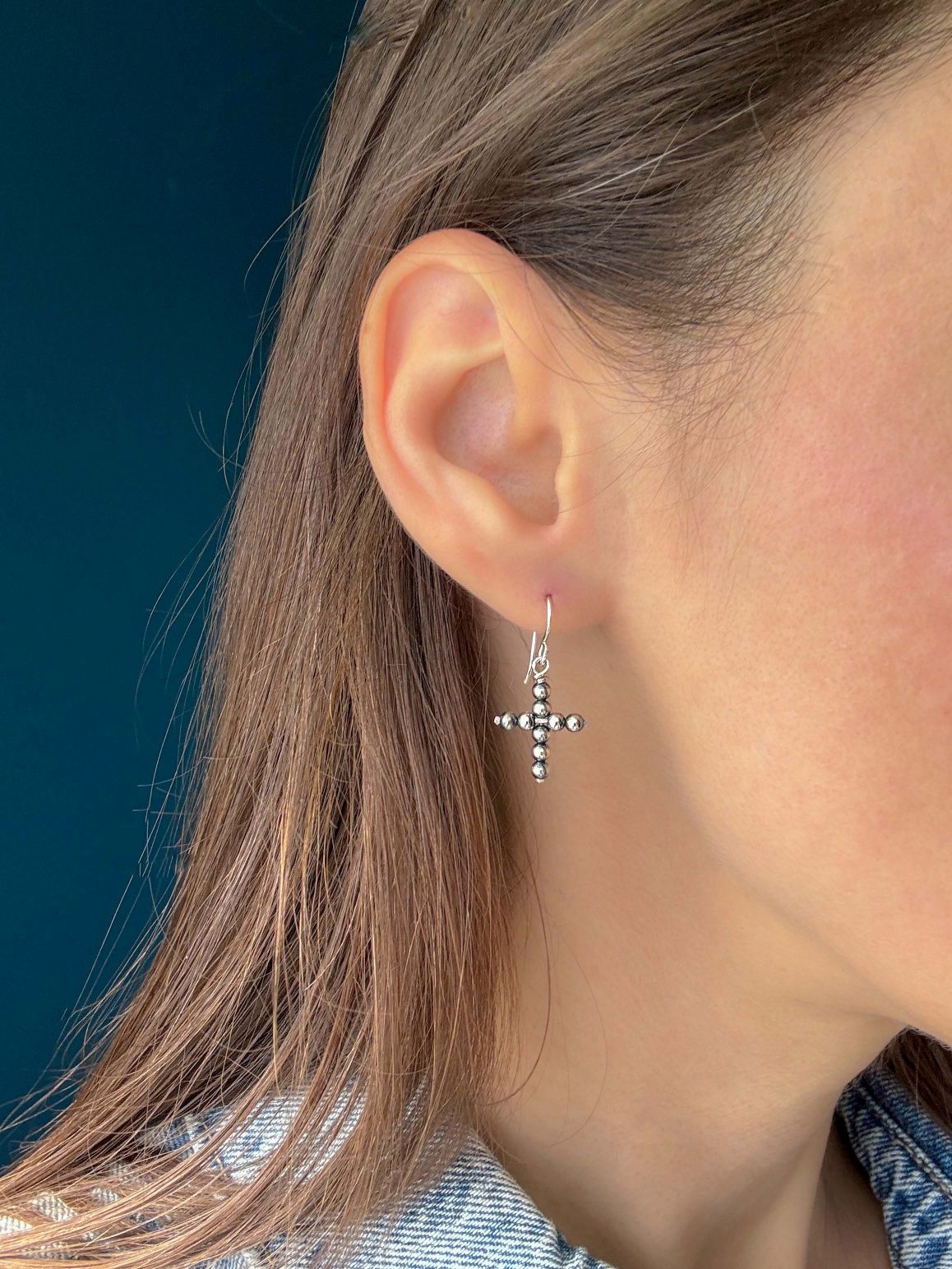 Beaded Dangle CROSS Earrings, Small - LeSilveStone