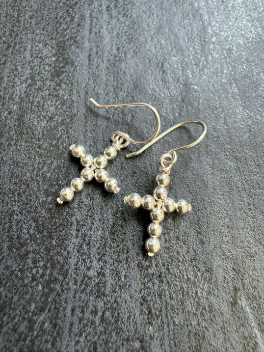 Beaded Dangle CROSS Earrings, Small - LeSilveStone