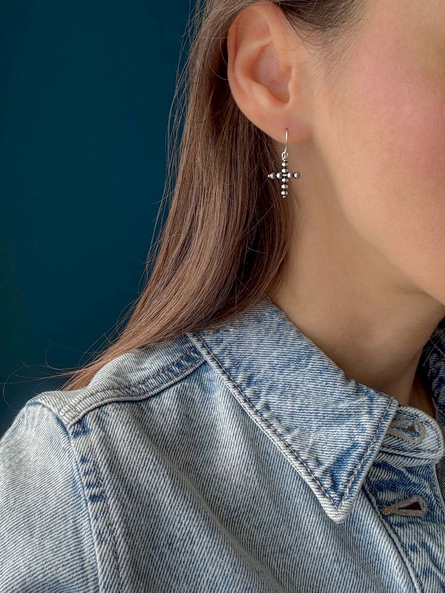 Beaded Dangle CROSS Earrings, Small - LeSilveStone