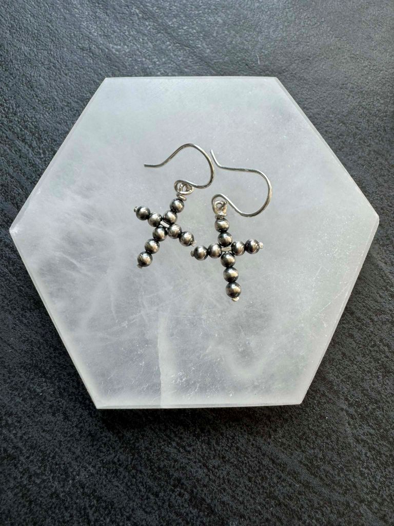 Beaded Dangle CROSS Earrings, Small - LeSilveStone