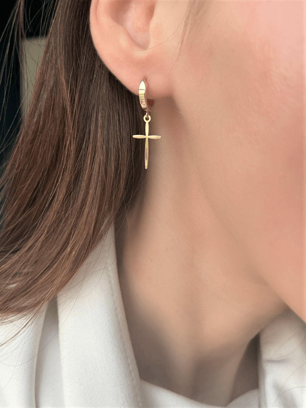 Classic Cross Wide Huggie Hoop Earrings in 14K Gold - LeSilveStone