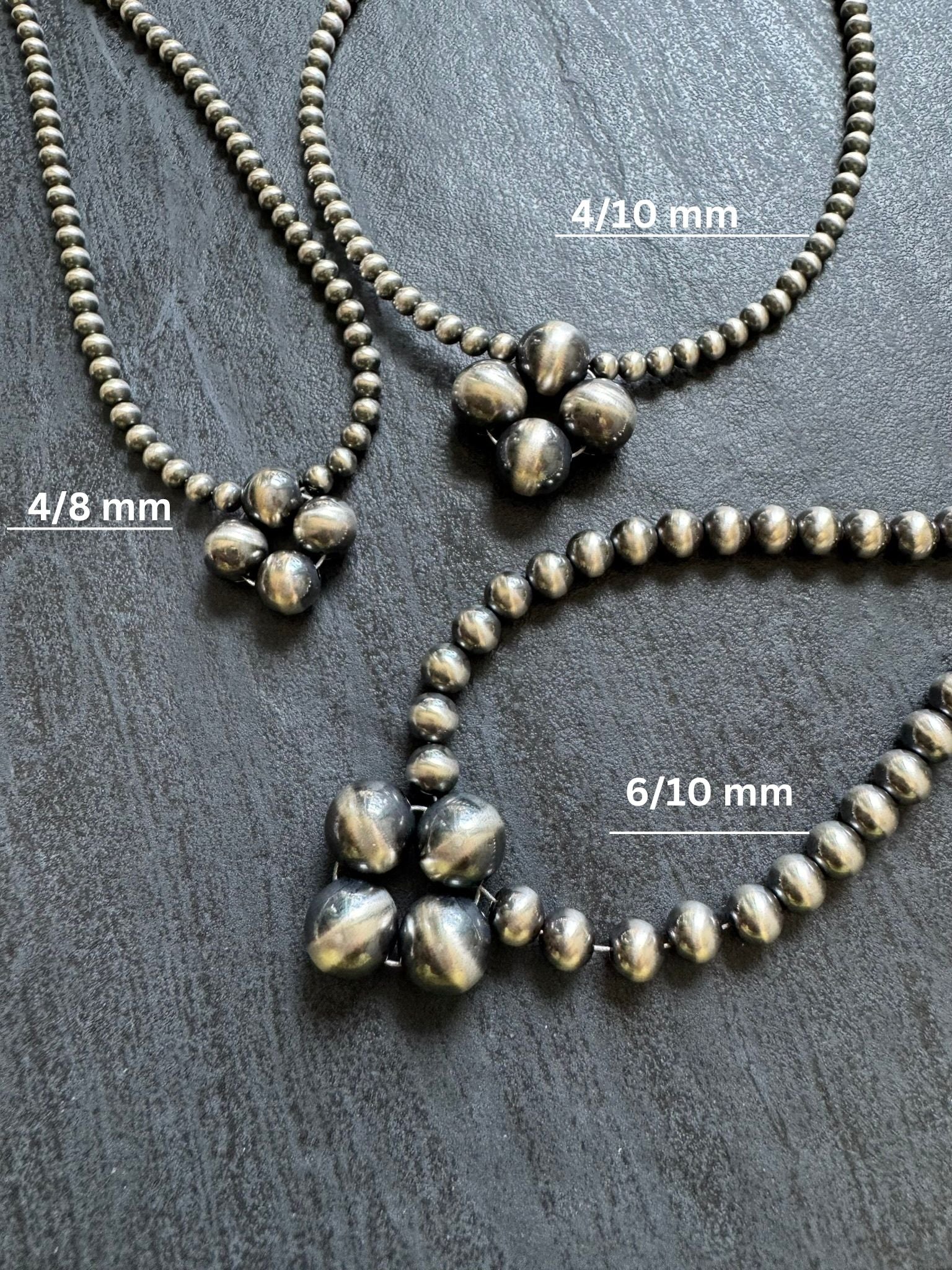 Clover Navajo Pearl Style Necklace in Sterling Silver, 6 / 10 mm - LeSilveStone