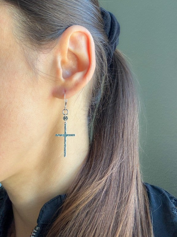 Large Cross Earrings in Sterling Silver