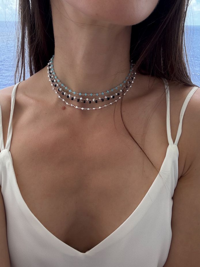 Dainty Beaded Gemstone Choker - LeSilveStone