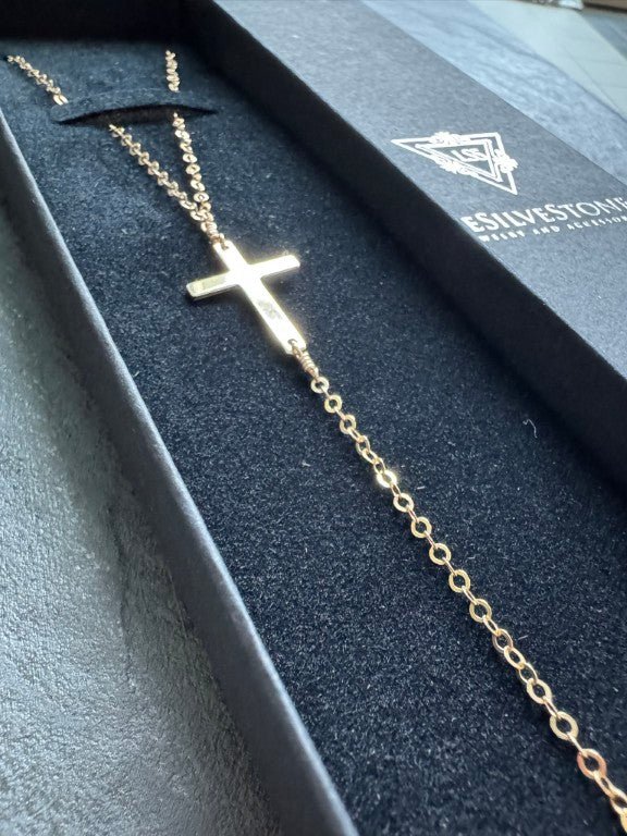 Dainty Gold Cross Lariat Necklace - LeSilveStone