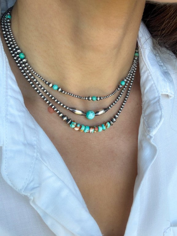 Mohave Copper - Navajo Pearl Style Necklace in Sterling Silver, 3 mm