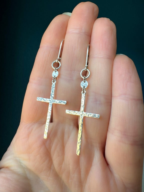 Large Cross Earrings in Sterling Silver