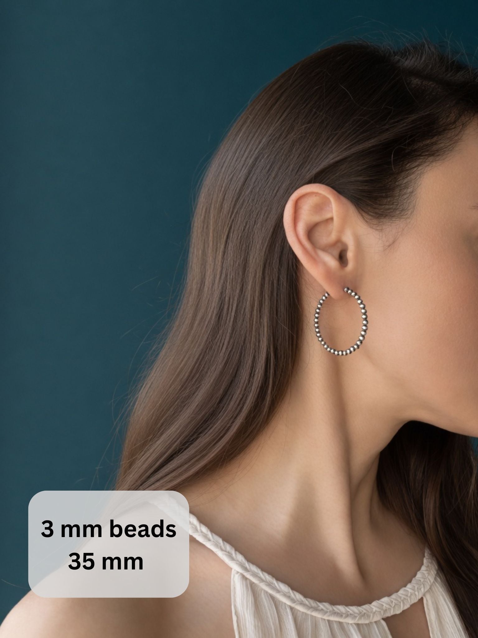 Endless Navajo Pearl Style Sterling Silver Hoop Earrings - 3mm Beads - LeSilveStone