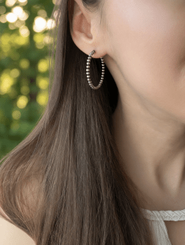 Endless Navajo Pearl Style Sterling Silver Hoop Earrings - 3mm Beads - LeSilveStone