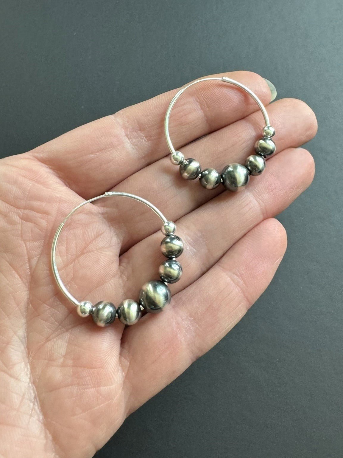 Floating Navajo Pearl Style Hoop Earrings, 30 mm - LeSilveStone