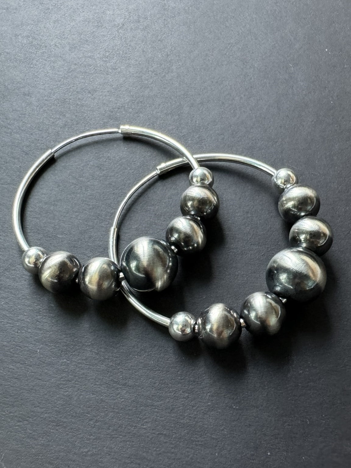 Floating Navajo Pearl Style Hoop Earrings, 30 mm - LeSilveStone