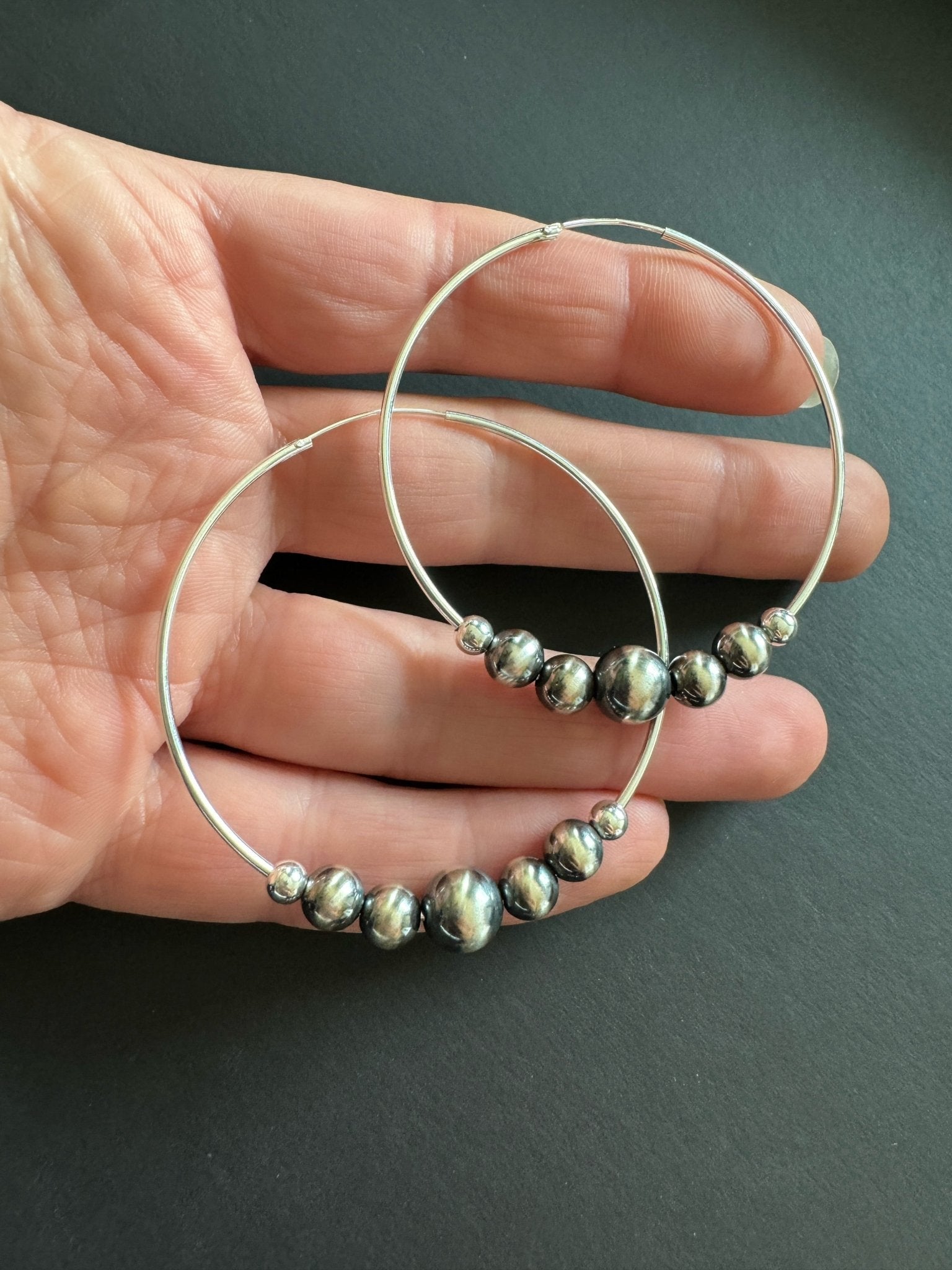 Floating Navajo Pearl Style Hoop Earrings, 50 mm - LeSilveStone