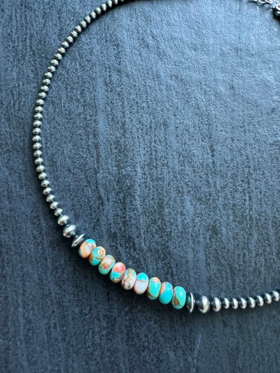 Mohave Copper - Navajo Pearl Style Necklace in Sterling Silver, 3 mm