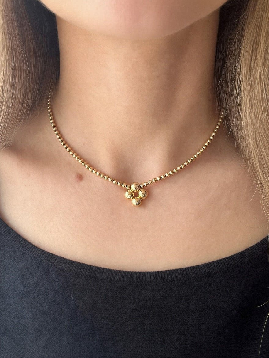 Gold Clover Beaded Necklace in 14K Gold Filled, 3 mm - LeSilveStone