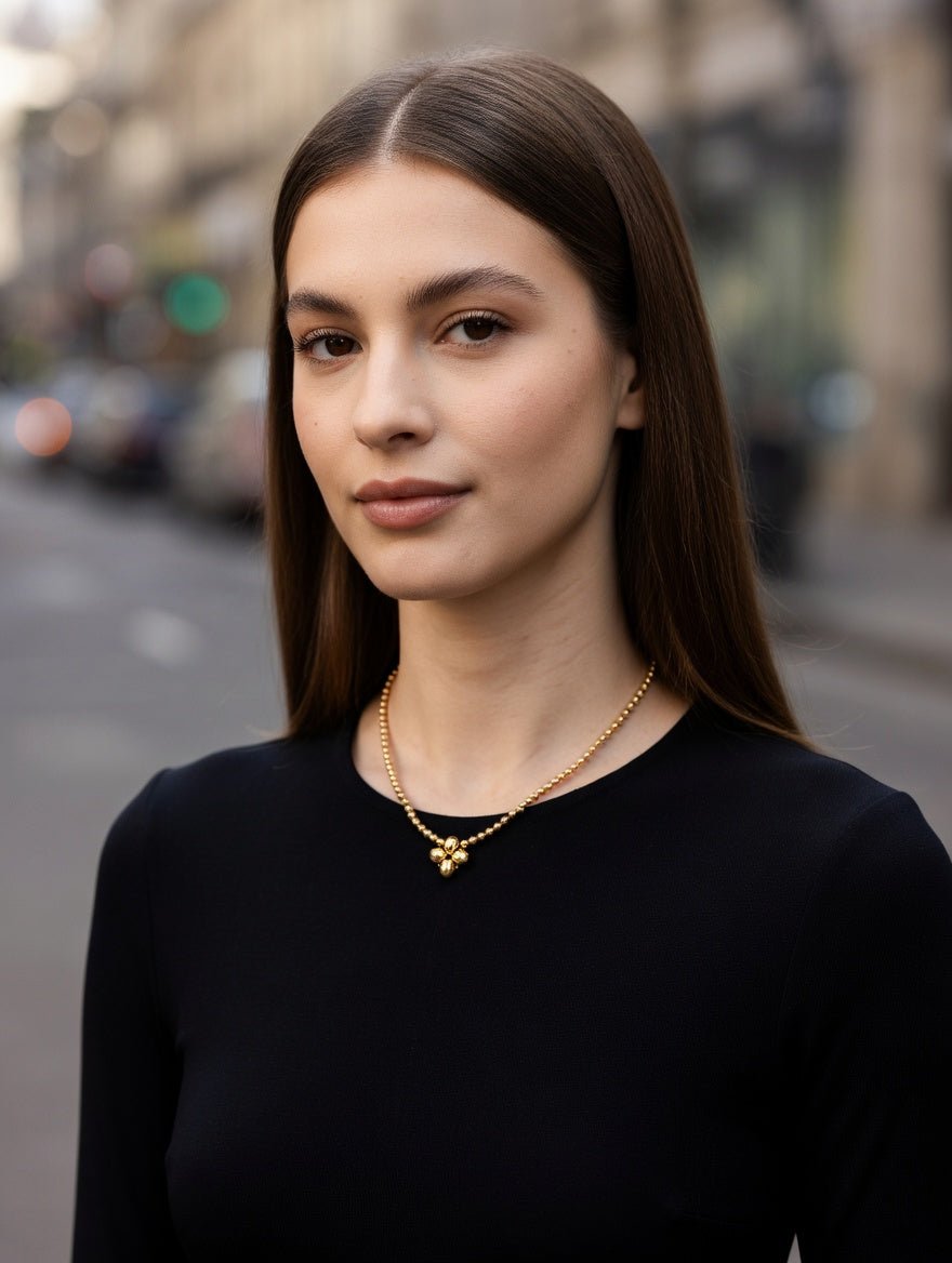 Gold Clover Beaded Necklace in 14K Gold Filled, 4 / 8 mm - LeSilveStone