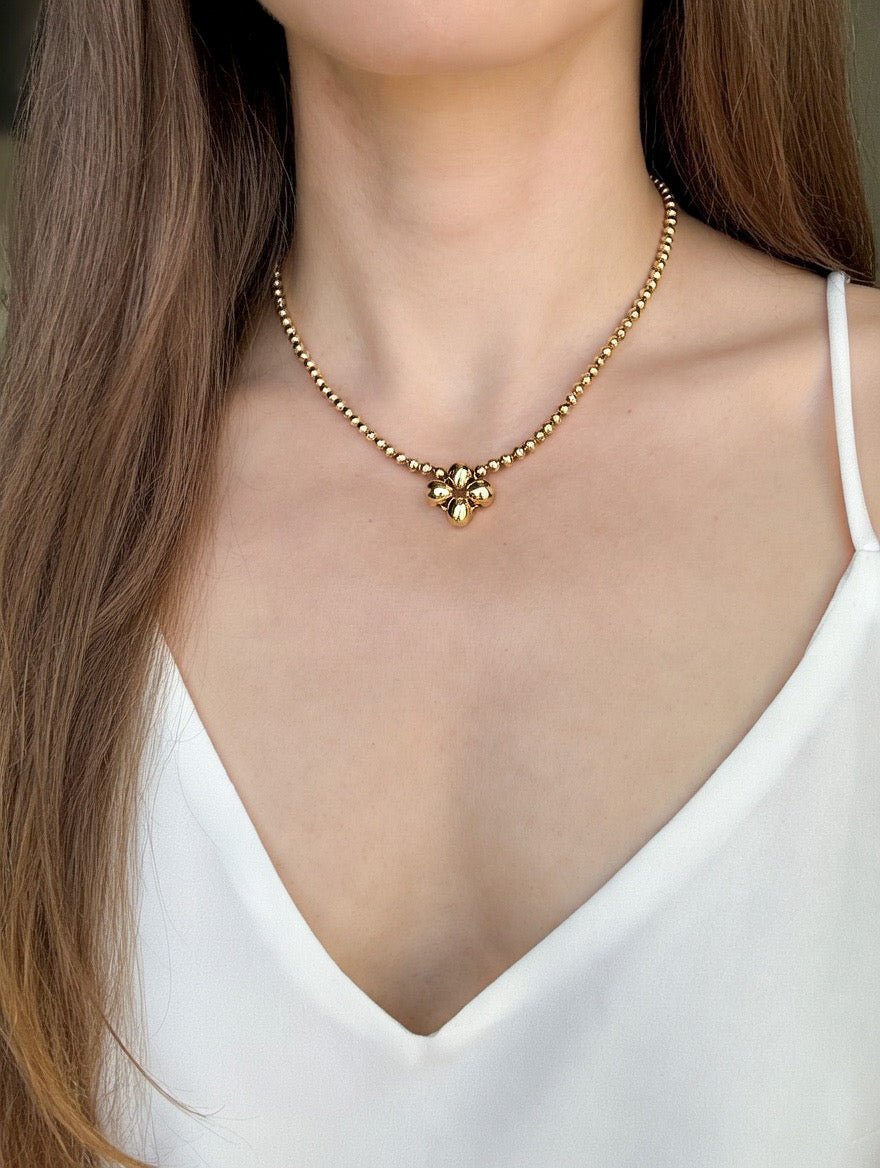 Gold Clover Beaded Necklace in 14K Gold Filled, 4 / 8 mm - LeSilveStone