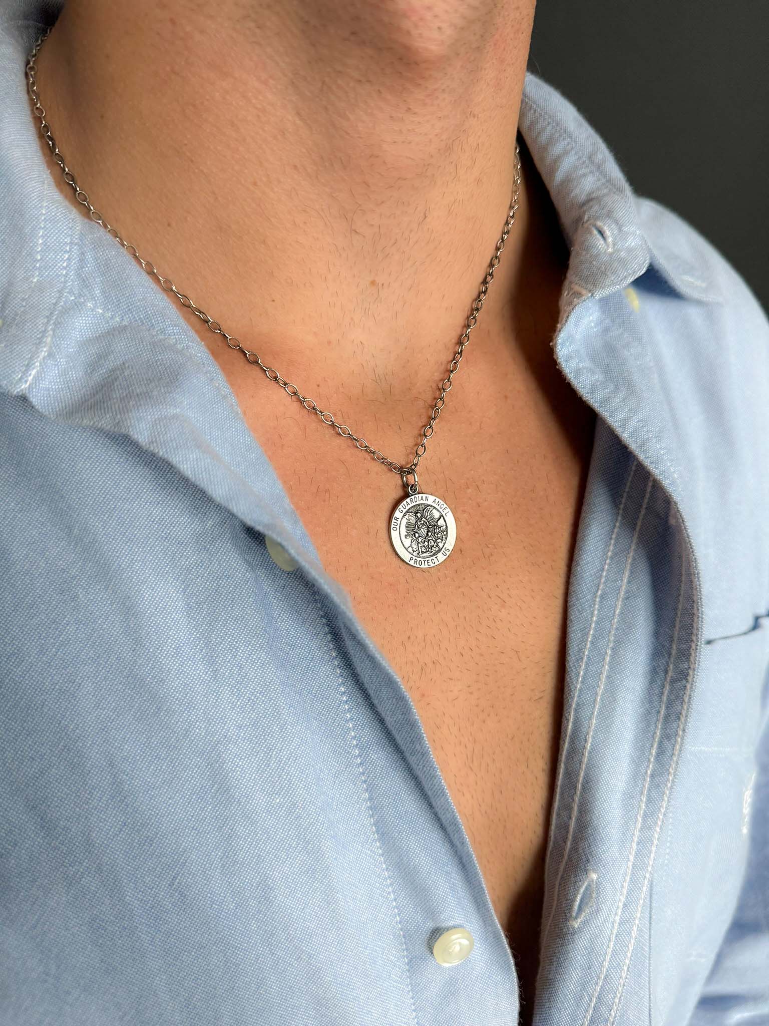 Guardian Angel Medallion Sterling Silver Necklace - LeSilveStone