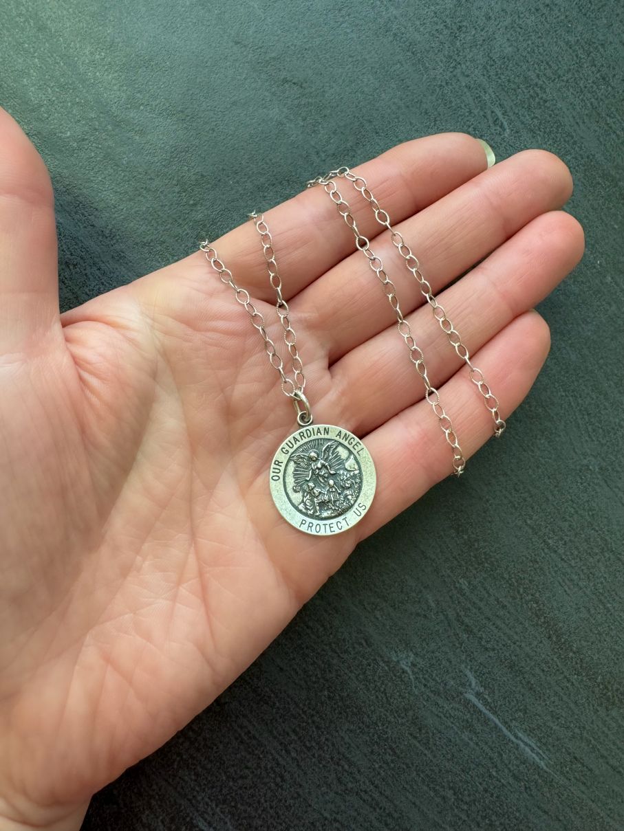 Guardian Angel Medallion Sterling Silver Necklace - LeSilveStone