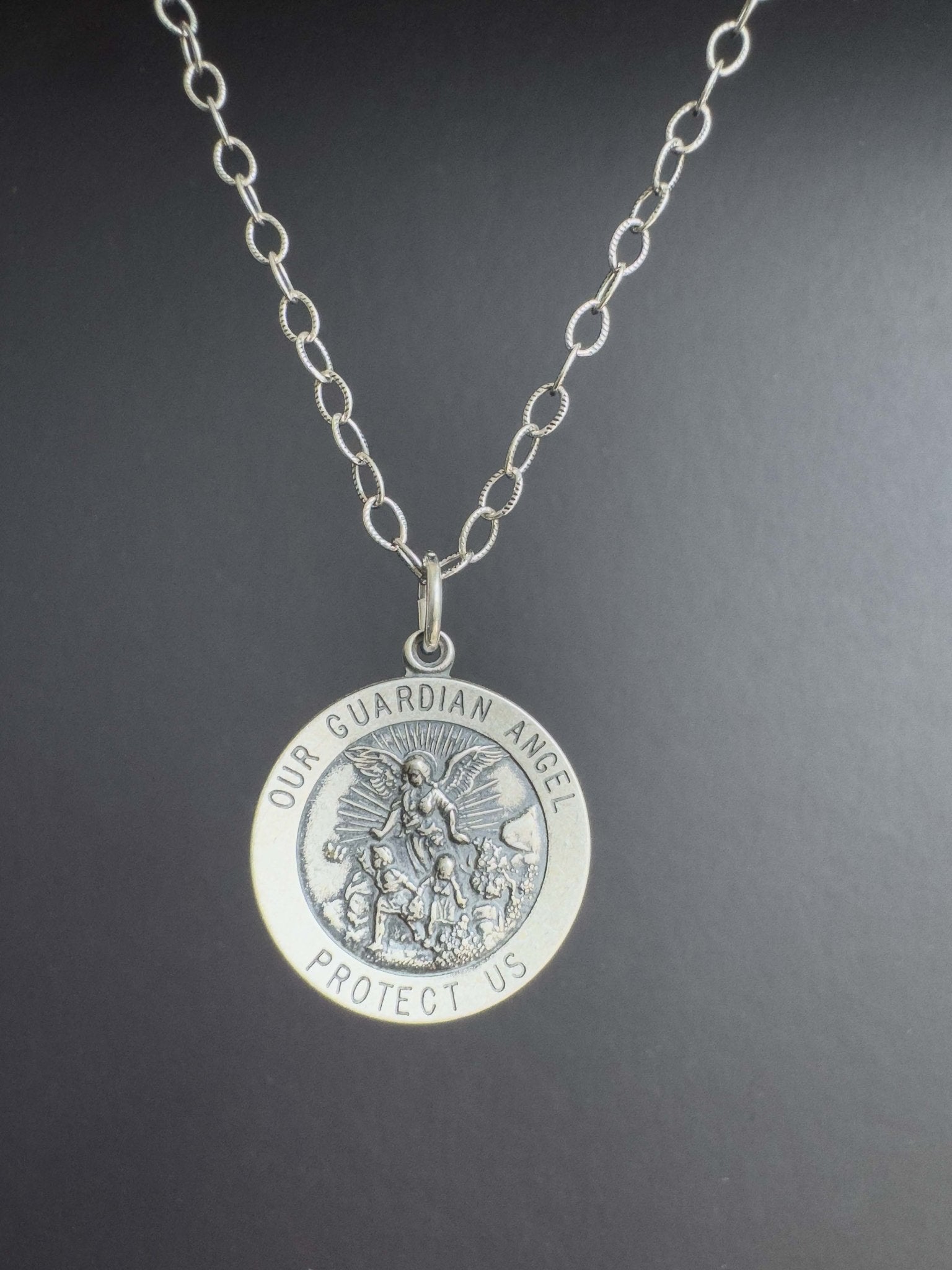 Guardian Angel Medallion Sterling Silver Necklace - LeSilveStone