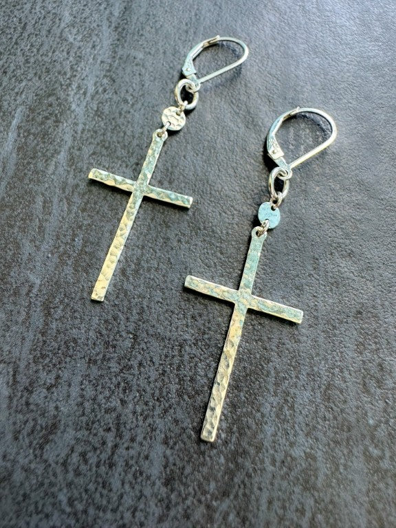 Large Cross Earrings in Sterling Silver