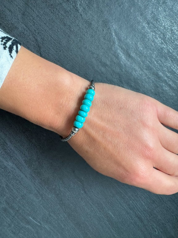 Turquoise Dawn - Navajo Pearl Style Bracelet in Sterling Silver, 3 mm