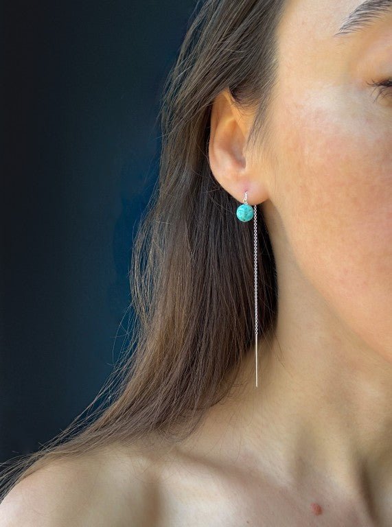 Kingman Turquoise Chain Threader Earrings - LeSilveStone