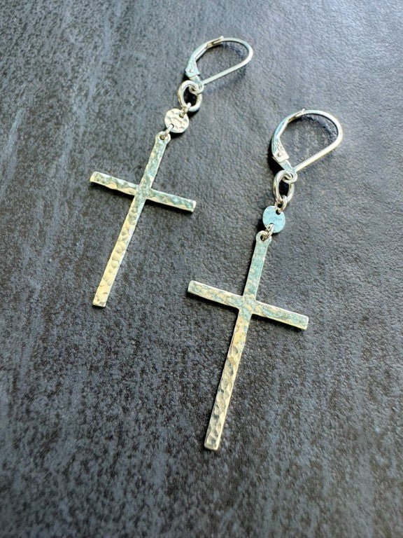 Large Cross Earrings in Sterling Silver - LeSilveStone