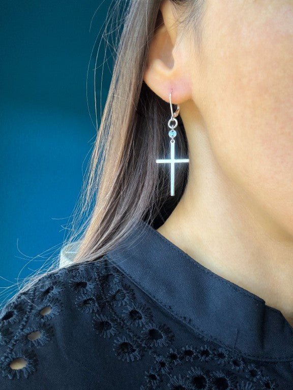 Large Cross Earrings in Sterling Silver - LeSilveStone