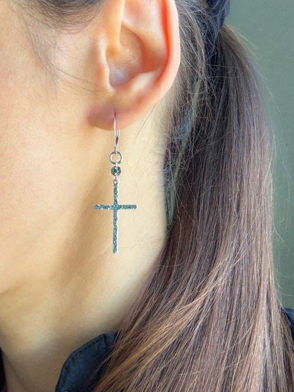 Large Cross Earrings in Sterling Silver - LeSilveStone