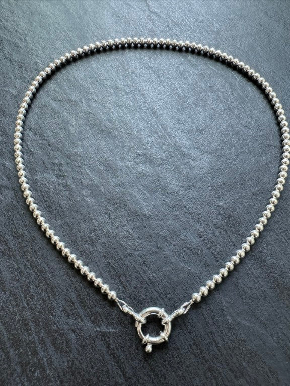 Large Spring Ring Sterling Silver Bead Necklace - LeSilveStone