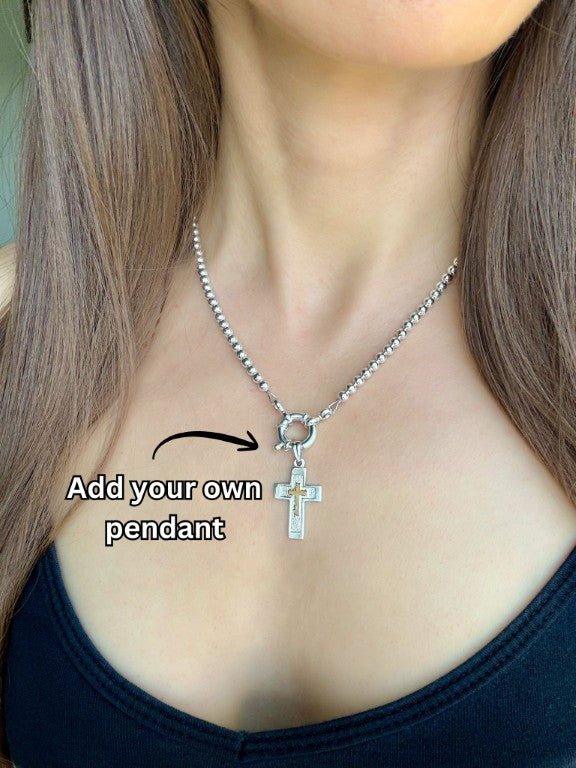 Large Spring Ring Sterling Silver Bead Necklace - LeSilveStone